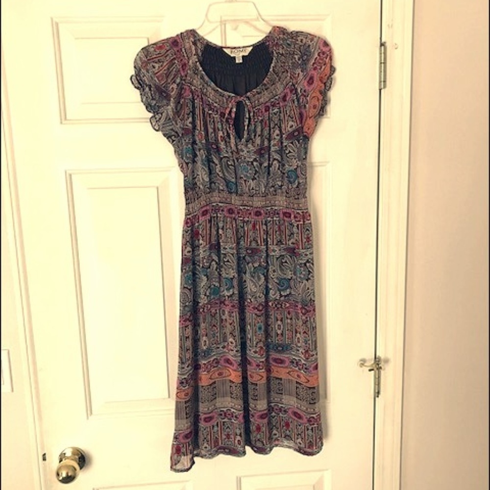 Romy Multi-Colored Keyhole Mid Length Dress